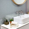 Chic Gray Penny Round Glass Tile