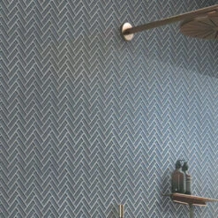 Cool Gray Herringbone Glass Tile