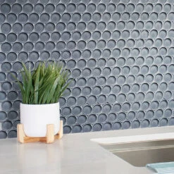 Cool Gray Penny Round Glass Tile