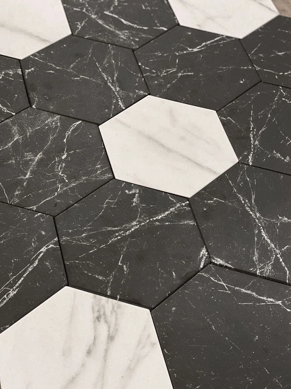 Cosmo Black Marbled Porcelain Hexagon Tile - Image 2