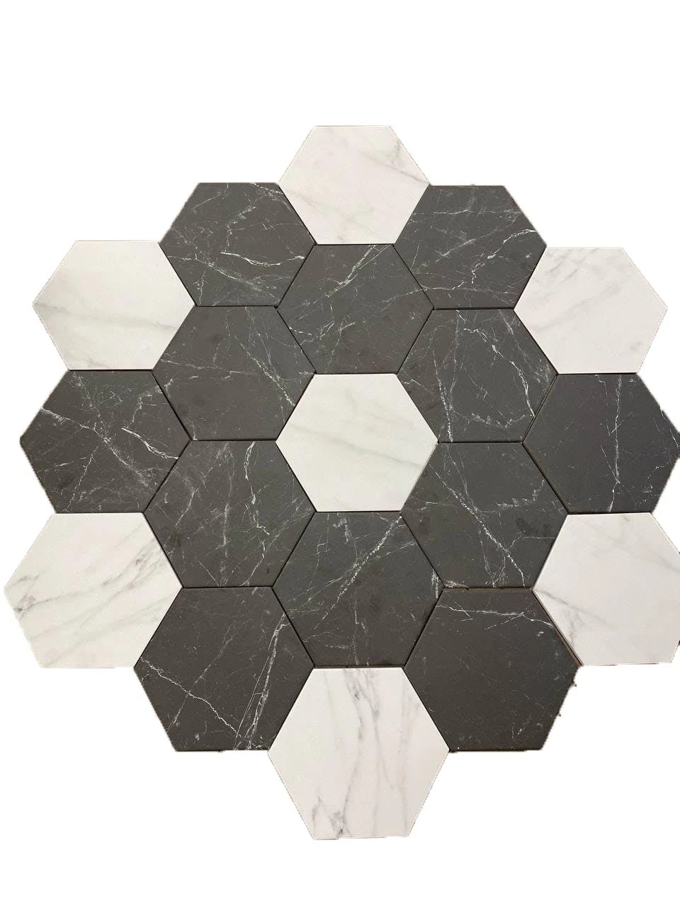 Cosmo Black Marbled Porcelain Hexagon Tile - Image 4