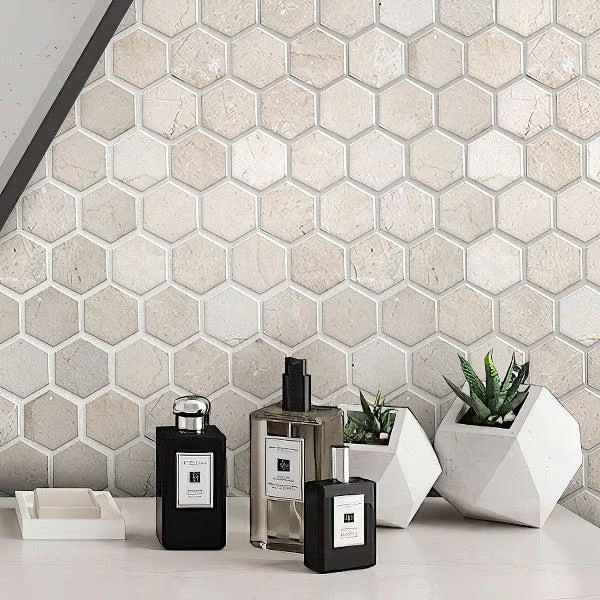 Crema Marfil 2 Inch Hexagon Honed Marble Mosaic Tile - Image 6