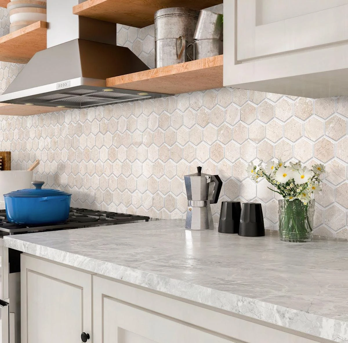 Crema Marfil 2 Inch Hexagon Honed Marble Mosaic Tile - Image 7