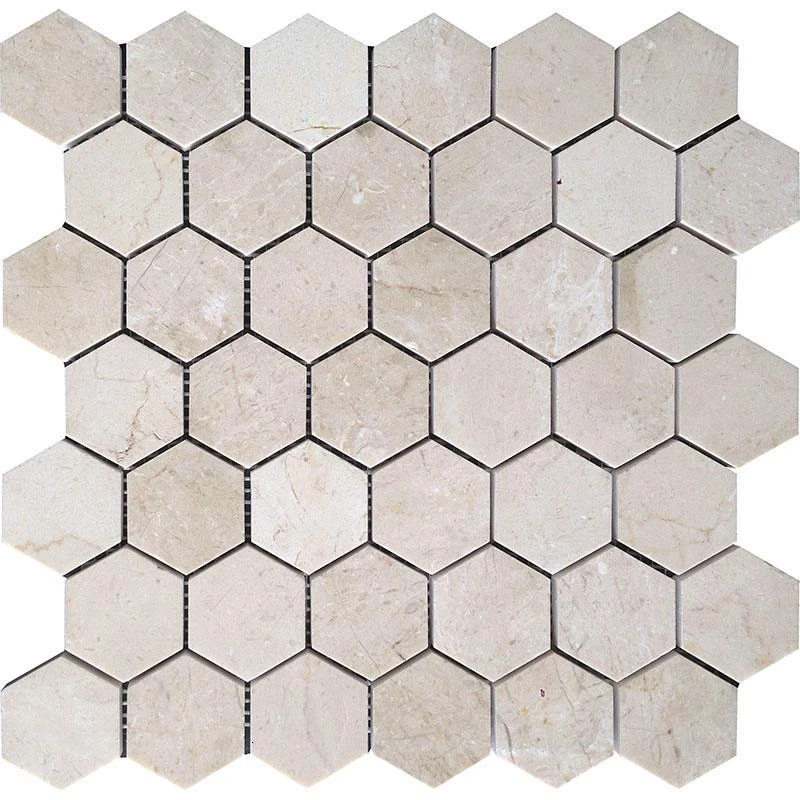 Crema Marfil 2 Inch Hexagon Honed Marble Mosaic Tile - Image 3