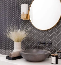 Dark Gray Herringbone Glass Tile