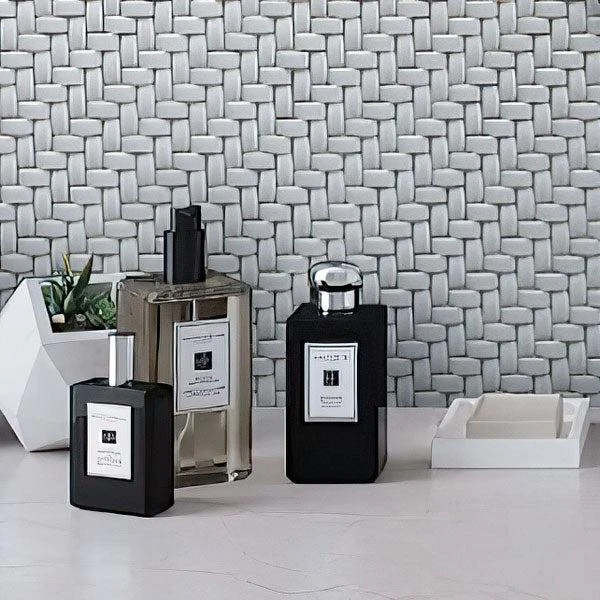 Dark Grey Recycled Glass Basket Weave Mosaic Tile - Image 10