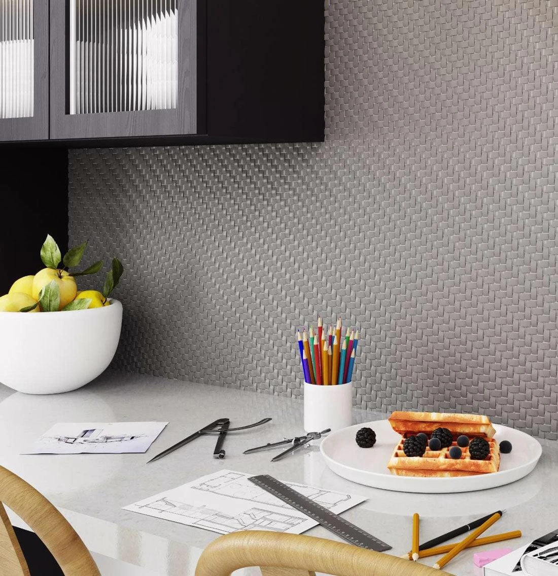 Dark Grey Recycled Glass Basket Weave Mosaic Tile - Image 8