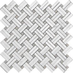 Diagonal Double Weave Carrara Marble Mosaic Tile