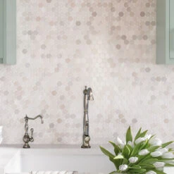 White Marble Large Penny Round Tile Polished