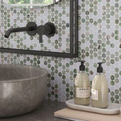 Envy Green And Blue Marble Penny Round Tile