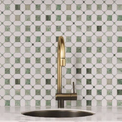 Envy Green Octagon And Thassos Square Marble Mosaic Tile