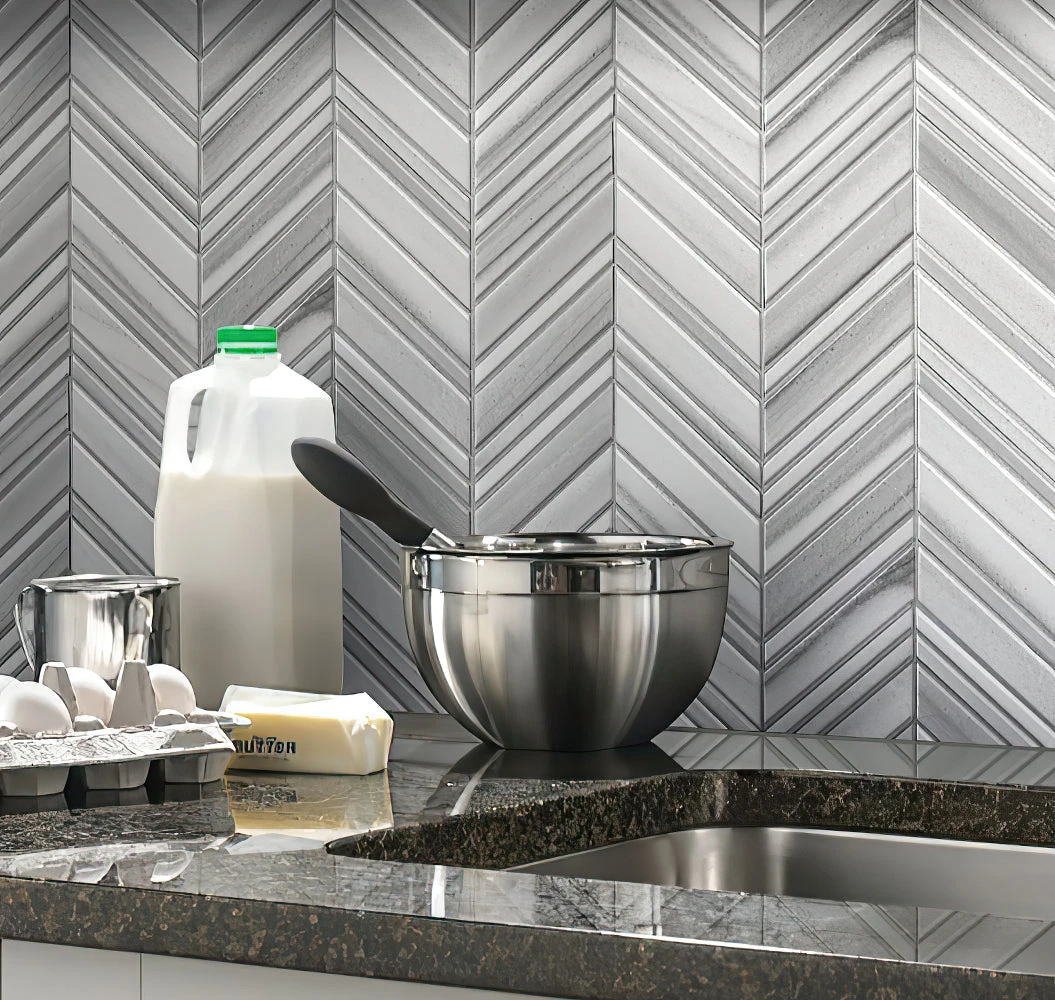 Equator Chevron Polished Mosaic Tile
