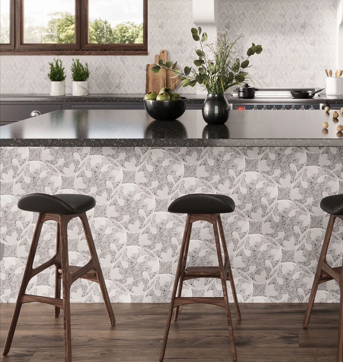 Floral Dream Bianco Carrara & Thassos Mosaic Tile - Image 2