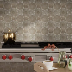 Floral Grey & Star Etched Stone Mosaic Tile