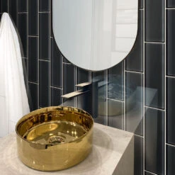 Glacier Black 4X16 Polished Glass Tile