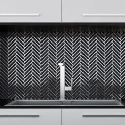 Gray Deco Herringbone Glass Mosaic Tile