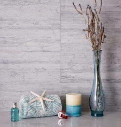 Grey Limestone Waves Etched Subway Tile