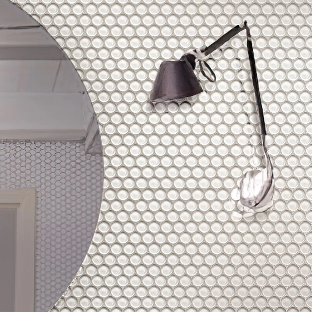 Ice White Glass Penny Round Tile - Image 11