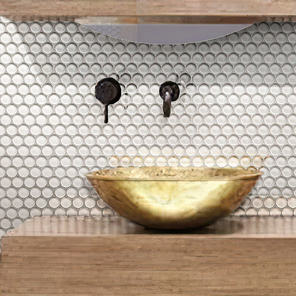 Ice White Glass Penny Round Tile - Image 9