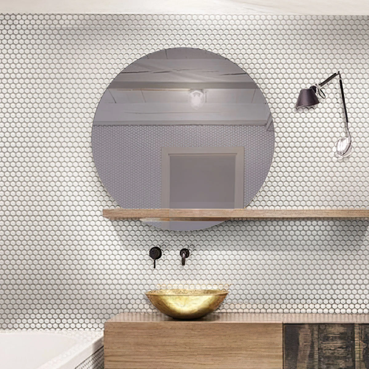 Ice White Glass Penny Round Tile - Image 4