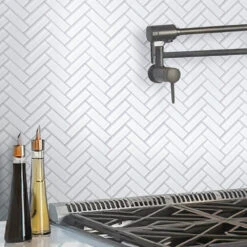 Ice White Herringbone Glass Tile