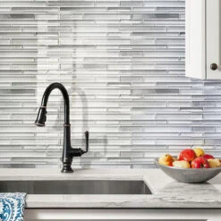 Ice White Linear Glass Mosaic Tile