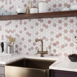 White And Pink Marble Hexagon Mosaic Tile