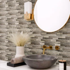 Matchstix Athens Grey Marble And Glass Mosaic Tile