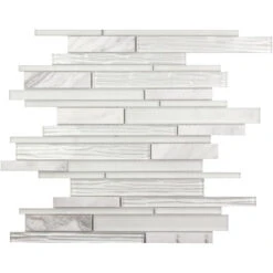 Matchstix Pearl White Marble And Glass Mosaic Tile
