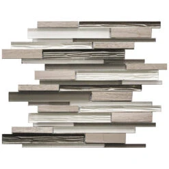 Matchstix Woden Beige Marble And Glass Mosaic Tile