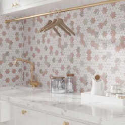 Meadow Norwegian Rose Flower Marble Mosaic Tile