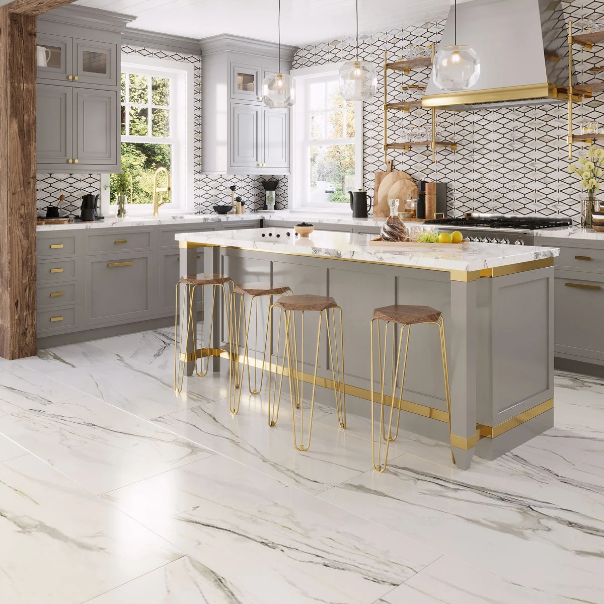 Medieval Diamonds Calacatta Gold & Lagos Azul Mosaic Tile - Image 7