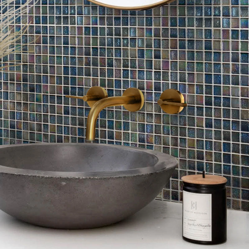 Metallic Deep Blue Foiled Squares Glass Tile - Image 6