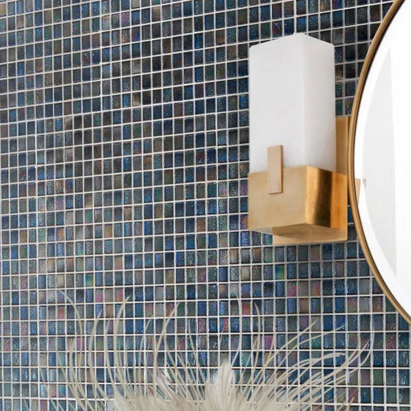 Metallic Deep Blue Foiled Squares Glass Tile - Image 5