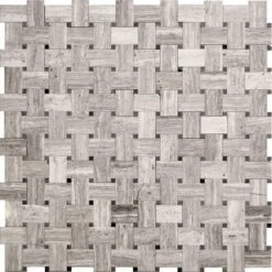 Mini Basket Weave Wooden Beige Marble Mosaic