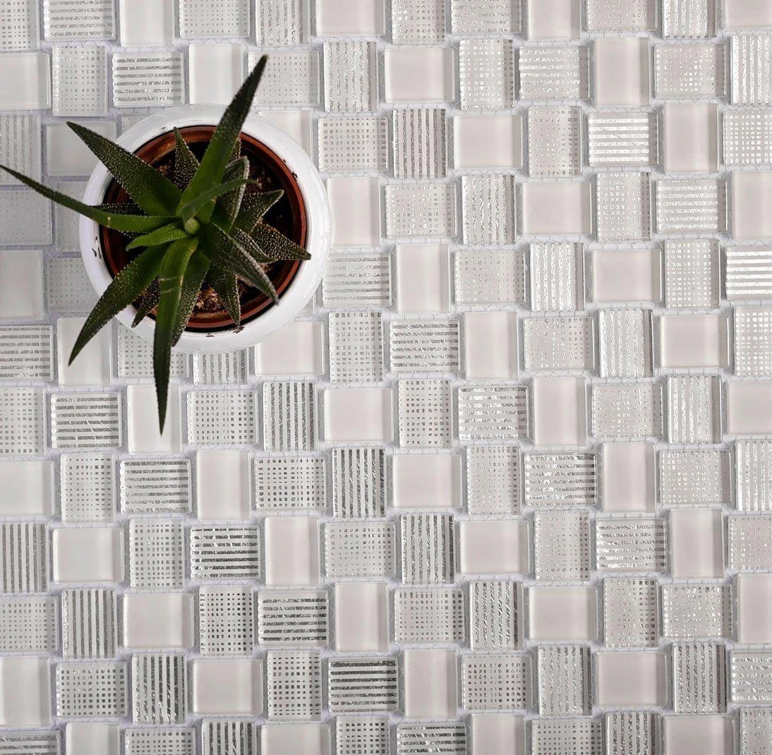 Mini Brick White Glass Mosaic Tile - Image 3