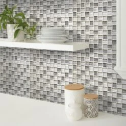 Mini Brick White Glass Mosaic Tile