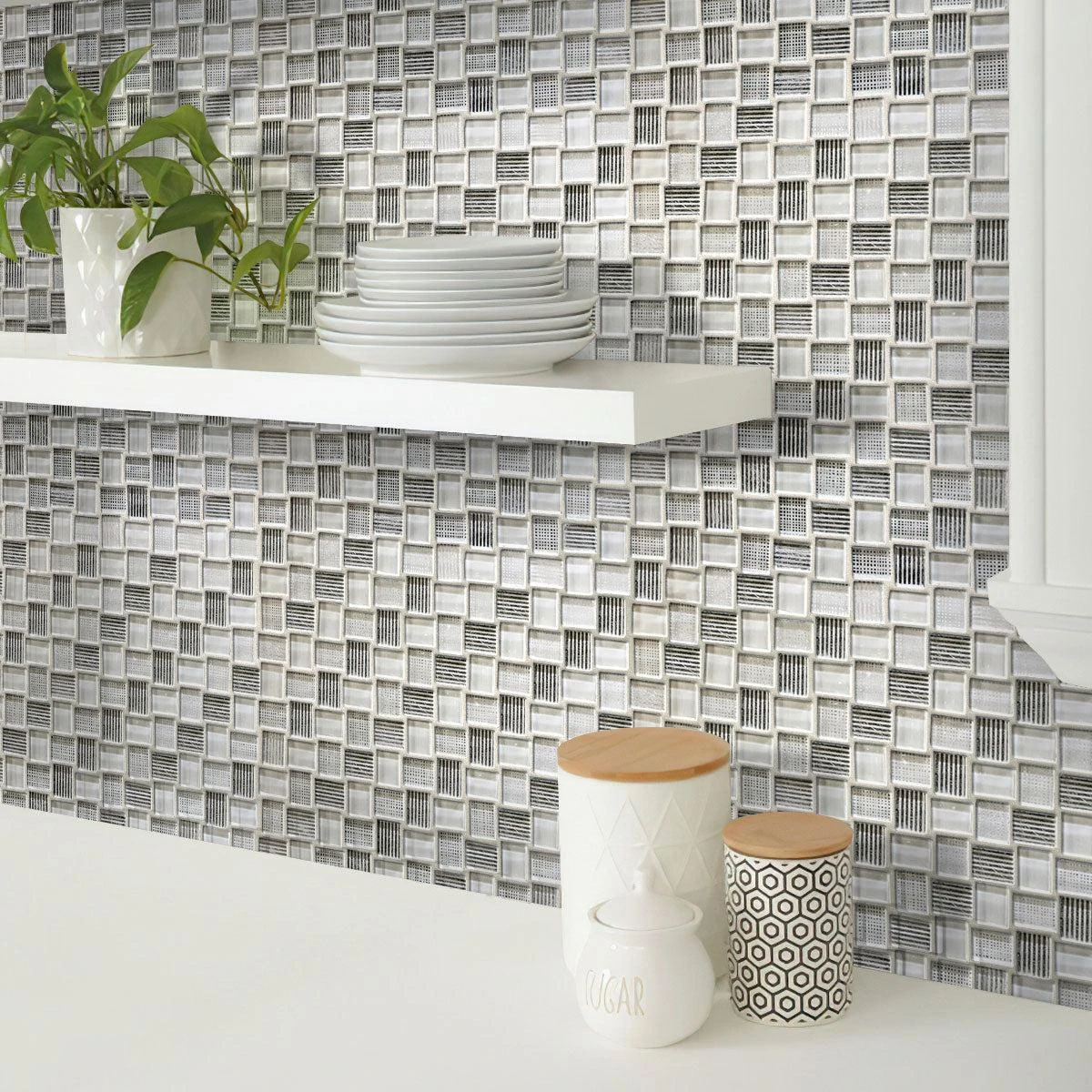 Mini Brick White Glass Mosaic Tile