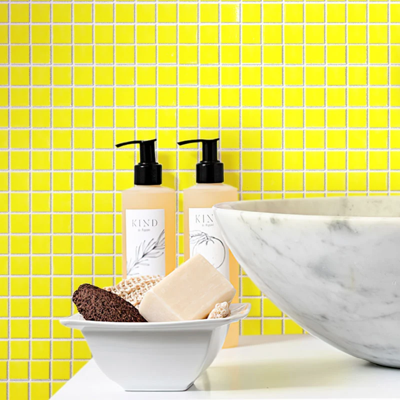 Neon Yellow Squares Glass Pool Tile - Image 10