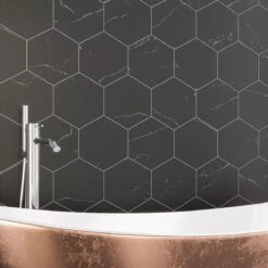 Nero Marquina 10 Inch Hexagon Honed Marble Mosaic Tile