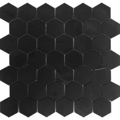 Nero Marquina 2 Inch Hexagon Honed Marble Mosaic Tile