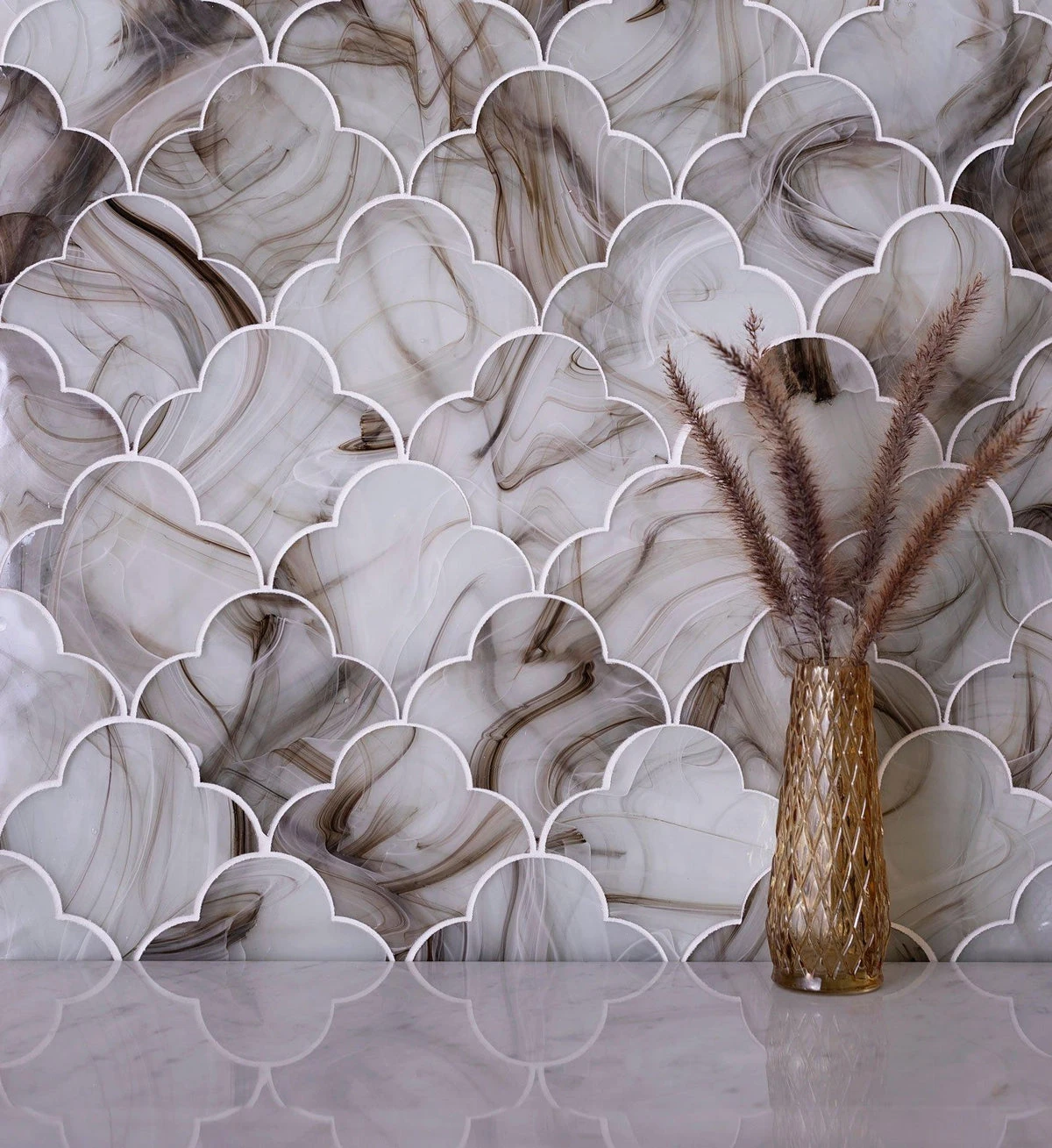 Sea Glass Cloud Amber Mosaic Tile - Image 2