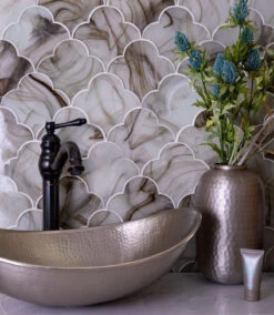 Sea Glass Cloud Amber Mosaic Tile