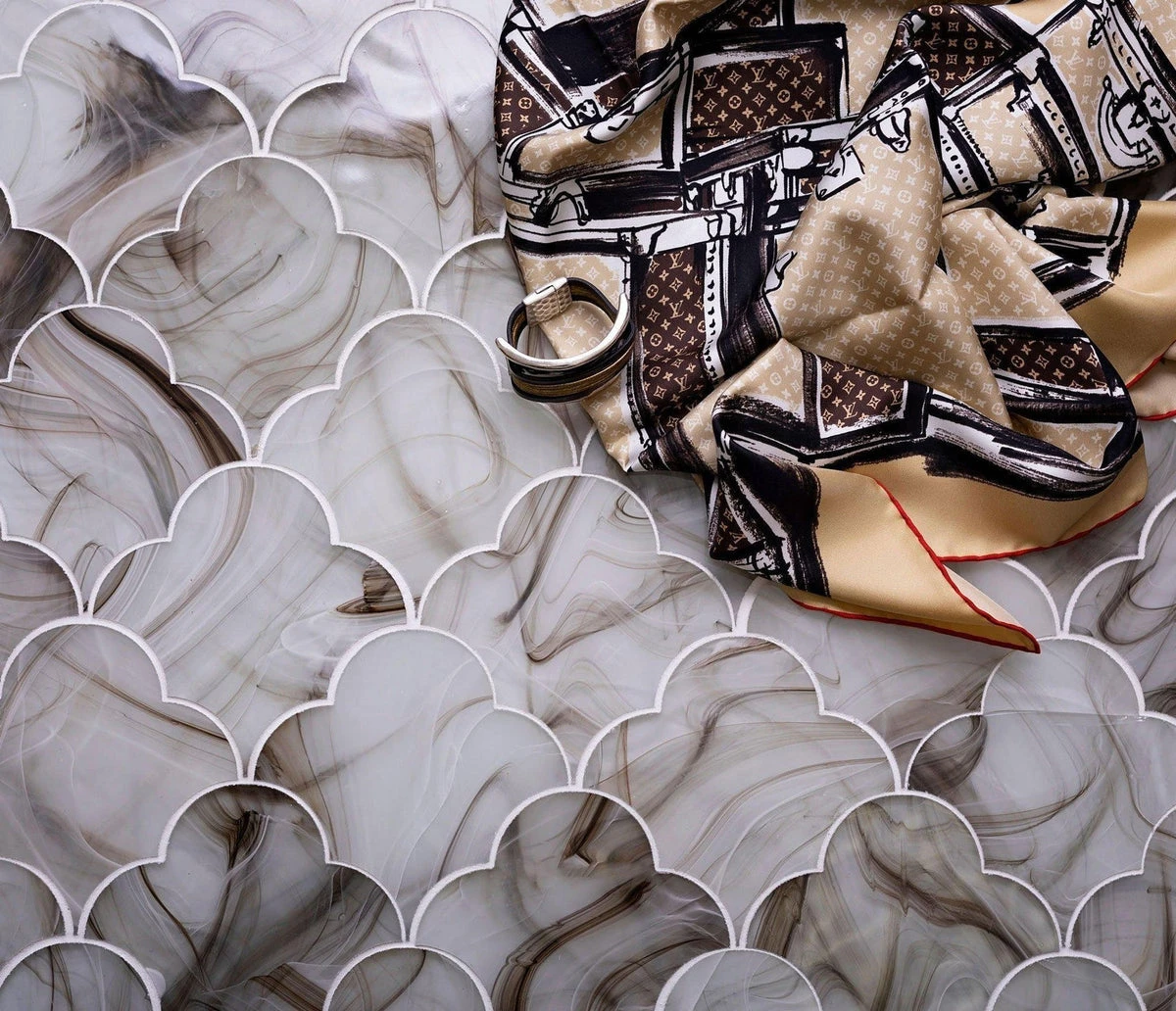 Sea Glass Cloud Amber Mosaic Tile - Image 4