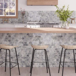 Sea Glass Hexagon Grey Mosaic Tile