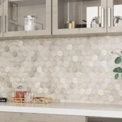 Sea Glass Hexagon Platinum White Mosaic Tile