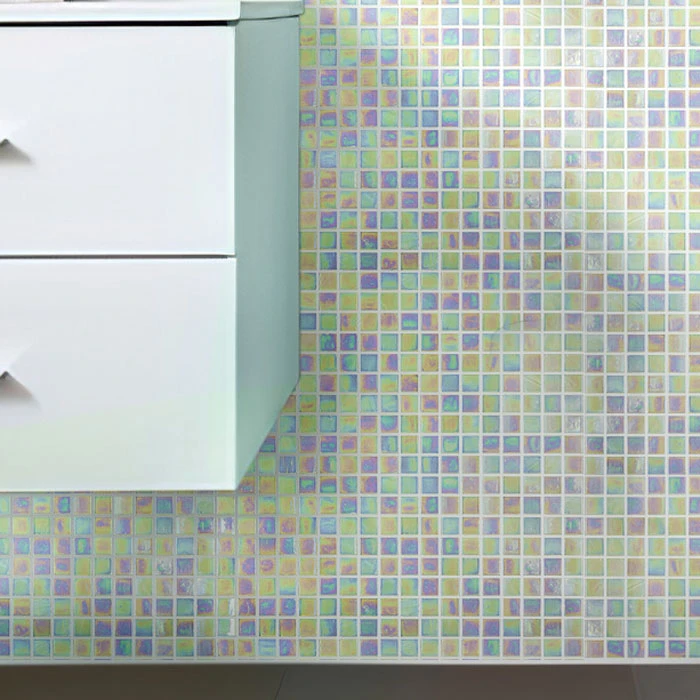 Pearlescent White Squares Glass Pool Tile - Image 10