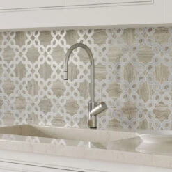 Provence Flower Carrara & Wooden Beige Waterjet Mosaic Tile
