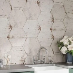 Retro Blanco Hex Whitewashed Porcelain Tile