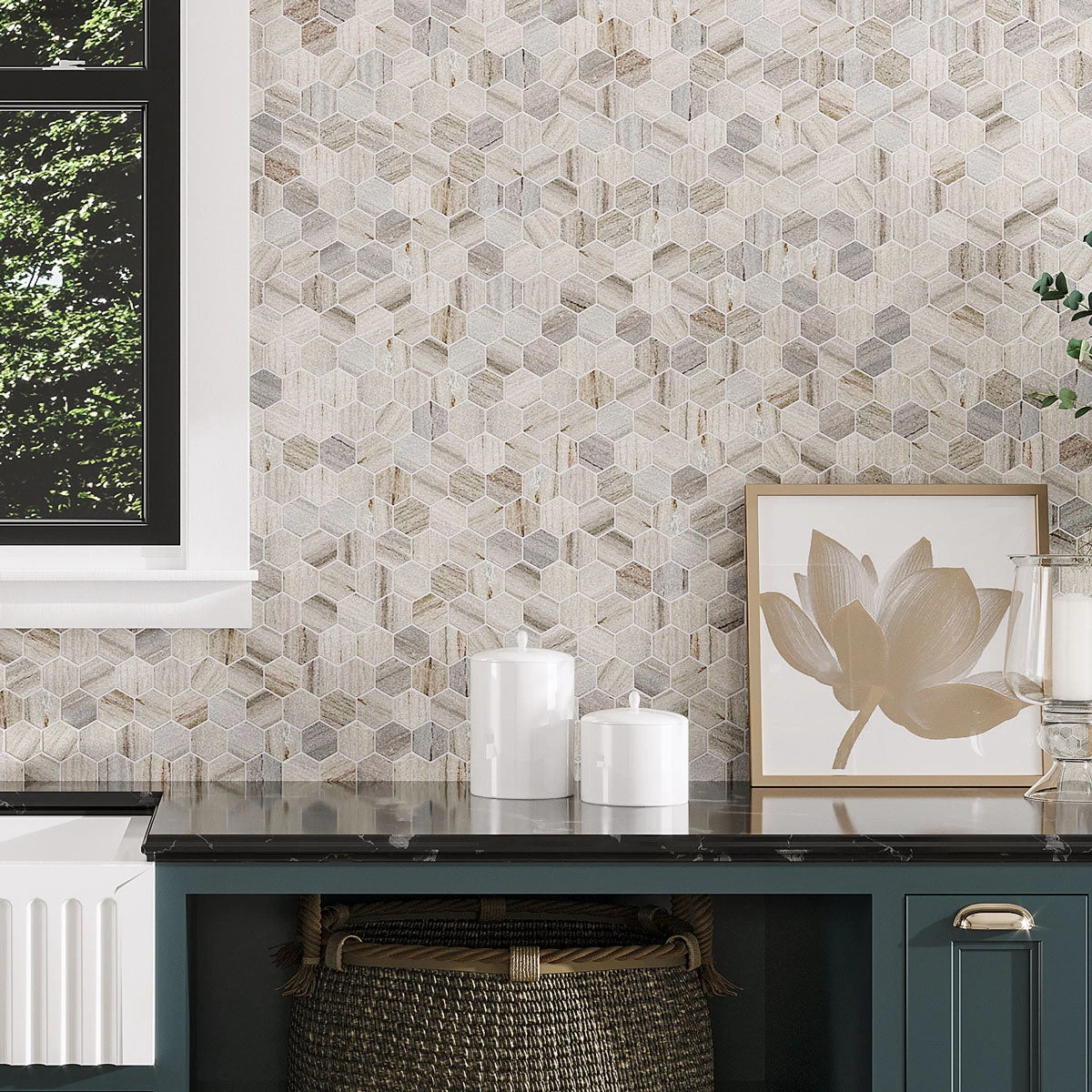 Sand Valley 2" Polished Hexagon Mosaic Tile